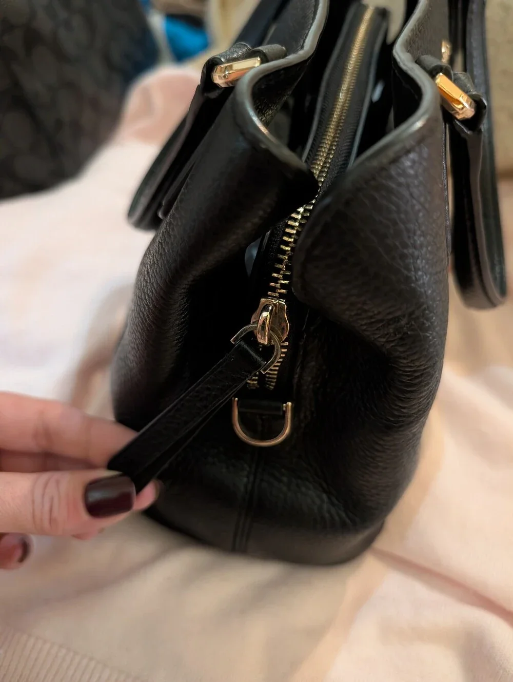 kate spade Black Pebbled Leather Small Structured Bag with Top Handles